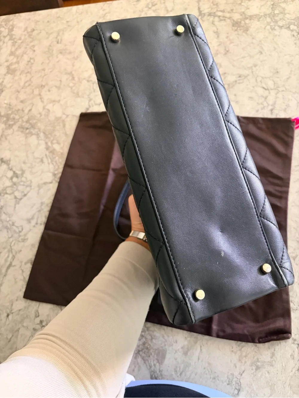 kate spade Black Quilted Tote with Chain Straps